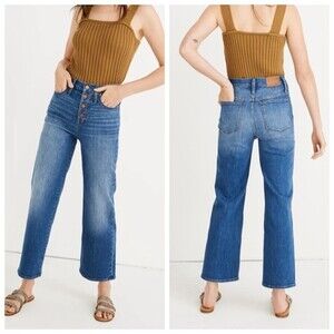 Madewell Petite Slim Wide Leg Jeans Women’s Size 24P Olympia Wash Button Front